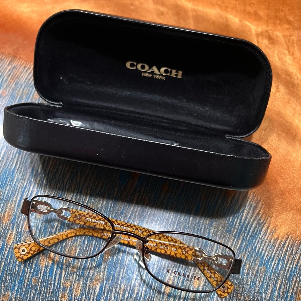 Coach Glasses Frames Satin Brown Dark Tortoise Gold Logo With Case New